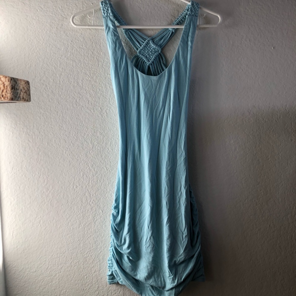 Sky Blue Backless Braided Ruched Mini Dress